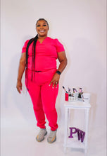 Load image into Gallery viewer, Rose Pink Jogger Scrubs
